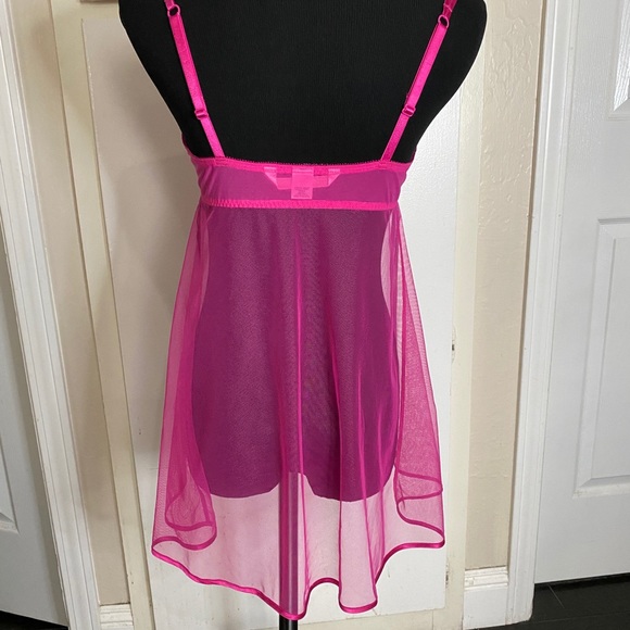 Victoria’s Secret Y2K (2003) Mesh Flyaway Babydoll (36B) Fuchsia - Picture 2 of 7